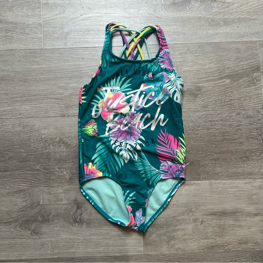 Justice Cali Vibes Tropical Print 1 Piece Swimsuit size 7/8